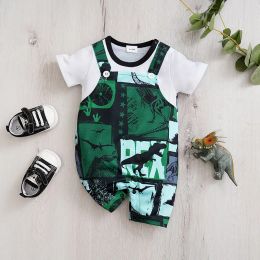 One-Pieces Summer Boys and Girls Cute Cartoon Comics Dinosaur Comfortable Casual Short Sleeve Round Neck Baby Bodysuit