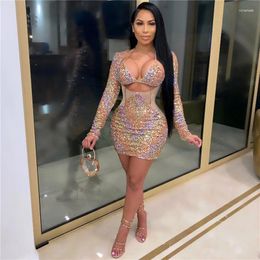 Casual Dresses Luxury Glitter Colourful Sequins Christmas Party Dress Women Night Club Long Sleeve Bodycon Mini Elegant Birthday Outfits