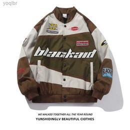Men's Jackets Mens racing jacket patch work retro jacket hip-hop Y2k fashionable motorcycle jacket zipper pilot jacket street clothing jacketL2404
