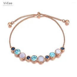 Link Bracelets ViiEee 316L Stainless Steel Charm Bracelet For Women Bohemia Blue CZ Crystal Party Chain Adjustable Pulseras VB20240