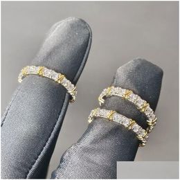 Hoop Huggie New Two Tone Plated Earring Paved 5A Cz Stone For Women Lady High Quality X Shape Earrings Rings Jewelry Set Wholesale Dro Dhlfj