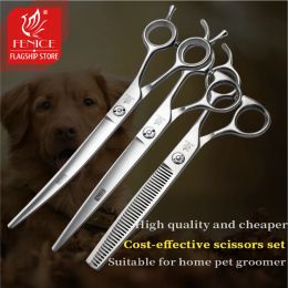 Scissors Fenice Professional Dog Grooming Scissors Kit Cutting Curved Thinning Shear 9CR Satinless Steel Scissors Set