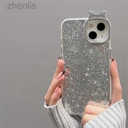 Cell Phone Cases Luxury Bling Glitter Sequin Electroplated Phone Case For iPhone 15 14 13 12 11 Pro Max Bow Tie Design Camera Protective Cover d240424