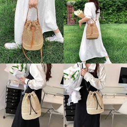Bags Ladies Beach Summer Grass Woven Bag Fashion Bucket Korean Edition Vacation Style Large Capacity Casual