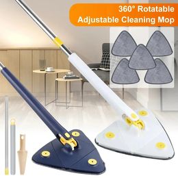 Cleaning Mop 360° Rotatable Water Absorption Triangular Foldable Automatic Squeezing Wall OR 3 Cloth 240418