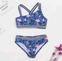 Women's Swimwear Flamingo Print Teen Kids Girls Bikini Set New Bandage Children Swimsuit Summer Baby Kids Two Piece Swimwear Biquini Infantil d240424