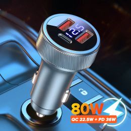 Chargers AUFU 80W Car Charger QC 4.0 Fast Quick Charging PPS PD3.0 USB Type C Car Phone Charge For iPhone 14 Samsung iPad Laptops Tablets