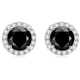 Unisex Fashion Bling 925 Sterling Silver Black Round Moissanite Stone Earrings Studs for Men Women Nice Gift266u