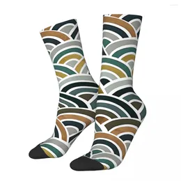 Men's Socks Vintage Japanese Seigaiha Wave Teal And Bronze Palette Unisex Novelty Printed Crazy Crew Sock Gift