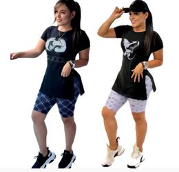 brand Designer Women's Tracksuits 2024 New Outdoor Fashion Printing cotton Women Short Sleeve Jogger Shorts Two Piece sets Womens gird Sportswear