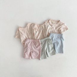 Clothing Sets 2024 Summer Baby Short Sleeve Clothes Set Infant Girl Heart Print T Shirts Solid Shorts 2pcs Suit Cotton Toddler Outfits