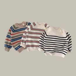 Sweaters 2023 Autumn New Baby Long Sleeve Striped Knit Sweater Fashion Infant Striped Sweater Children Knitwear Boys Girls Knit Clothes