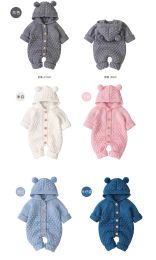 One-Pieces Baby Girls Bear Ear Knit Romper Boys Hooded Newborn Sweater Kids Jumpsuit Babys Outfit Autumn Winter