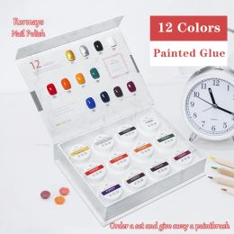 Gel Rormays 12 Color Nail Polish Nail Art Pigment Set UVLED Gel Builder Polishing Solid Gel Extension Gel, A Nail Brush Is Presented