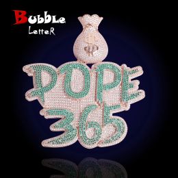 Necklaces Bubble Letter Custom Name Solid Base Necklace Iced Out Personalised Pendant Money Bag Bail Two Tone Hip Hop Jewellery