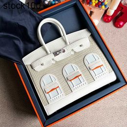 Platinum Handbag High Quality Wax Thread Style Bag Colour Matching House Alligator Skin Portable Carrie Versatile Handmade Genuine Leather