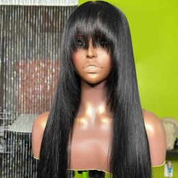 200density Straight Human Hair Wigs with Bangs NATURAL Brazilian Remy Human Hair Wigs Hair 28'' Cheap Full Wigs for Women