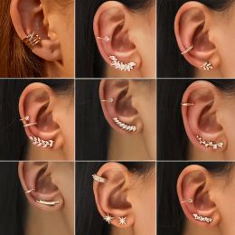 Earrings Cartilage Conch Fake Without Piercing Cuff Earring Earcuff Wrap Rock Earring Cuff No Piercing Women Crystal Clip Ear Adjustable