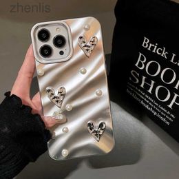 Cell Phone Cases Ins Silk Pattern Love Heart Pearl Wavy Phone Case For iPhone 15 14 13 12 11 Pro Max X XR XS 7 8 Plus SE 3 Shockproof Soft Cover d240424
