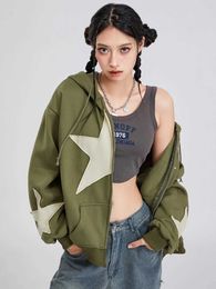 Men's Hoodies Sweatshirts Women s Cute Hoodies Teen Girl Fall Jacket Oversized Star Pattern Sweatshirts Casual Drawstring Zip Up Y2K Hoodie 240424