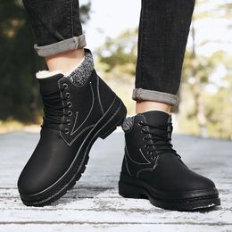 Casual Shoes Men's Autumn Winter Hight-Top Cotton-Padded Velvet Warm Durable Haed-wearing Absorption Lace Up