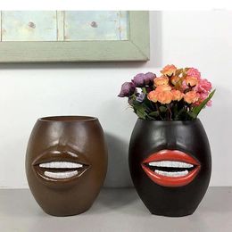 Vases Flaming Lips Vase Artificial Flowers Flower Pots Decorative Home Floral Arrangement Character Resins Desk Decoration