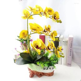 Vases Modern Ceramic Vase Simulation Flower Feel Silicone Butterfly Orchid Set Office Desktop Accessories Crafts Home Room Decoration