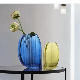Vases Transparent Vertical Grain Glass Vase Desk Decoration Floral Modern Decor Flower Pots Decorative Arrangement