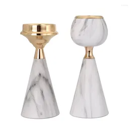 Candle Holders Wrought Iron Imitation Marble Candlestick Holder Stand Centrepieces Decor For Home Wedding Party Dining Table 2024