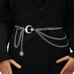 Belts 1Pc Moon Multilayer Metal Chain Waist Chain Ladies Waist Chain Belt Dress Skirt Belt With Moon Star Belt Gold Silver Clothing 240423