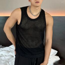 Men's Tank Tops Mens Sexy Hollow Mesh Knitted Vest Genderless 2024 Nightclub Niche Casual Solid Colour Sleeveless Top Unisex