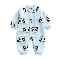 One-Pieces Autumn & Winter Newborn Baby Girl Clothes panda Print Baby Boy Romper Warm Infant Baby Boy Girl Soft Fleece bobysuit Pyjamas