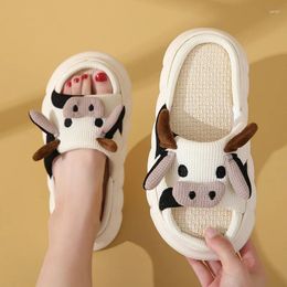 Slippers Latest Four Seasons Cotton Sandals Cute Cartoon Cow Linen Couple Men And Women Home Indoor Non-Slip Flat Shoes