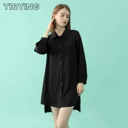 Women's Sleepwear Boyfriend Style Shirt Pajamas Female Pure Desire Thin Silk Home Wear Can Be Worn Externally YA2C019-H (black)