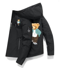 Men's Jackets Street Casual Coffee Break Bear Jacket Drinking Print Long Sleeve Solid Windbreaker Male Work Wear Clothes