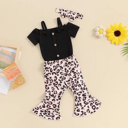 Clothing Sets Fhutpw Born Baby Girl Clothes Infant Rib Frill Long Sleeve Romper Flared Pants Headband Set 3pcs Fall Winter Outfits