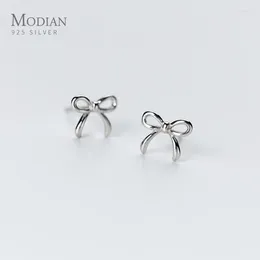 Stud Earrings Modian 2024 Tiny Simple Bowknot For Women Girls Kid 925 Sterling Silver Jewellery Korean Style Accessories Gifts