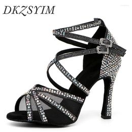 Dance Shoes DKZSYIM Rhinestone Women Latin Salsa Girl Dancing Black Shiny Ballroom For Girls Ladies