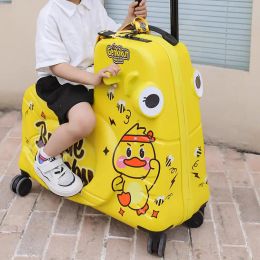 Luggage Cartoon Duck Suitcase Children Can Sit and Ride Snail Rolling Luggage Trolley Case Carryon Suitcase Baby 20/24 Inch