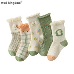 Socks Mudkingdom 5 Pairs/lot 1 to 12 Yrs Girls Socks Autumn Winter Warm Stripe Plaid School Cartoon Cute Kids Socks Mesh Summer Spring