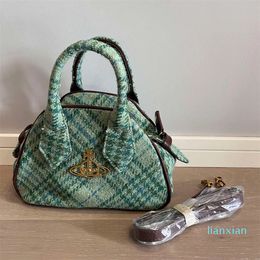 7a High quality Designers Empress Dowager Vintage Green Chequered Bowling Bag Handbag Crossbody Bag Korean Version Personalised Fashion