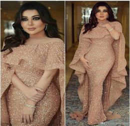 Arabic Gold Sequined Mermaid Evening Dresses with Wrap Vintage Elegant Floor Length Formal Party Prom Gowns BC01997097351