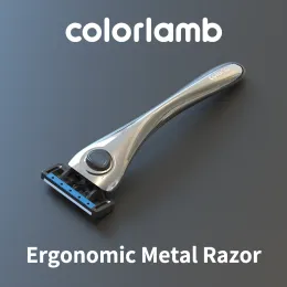 Shavers Colorlamb Silver Colour Men Razor for Shaving Barber Tool Classy Manual Shaver with 2PCS 5 Layer Blades Cartridge