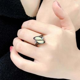 Cluster Rings Big Opal Stone Ring For Women Vintage Goth Punk Cubic Zirconia Black Gold Color Fashion Jewelry Party Gift Wholesale R642