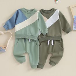 Clothing Sets Autumn Baby Boys Casual Long Sleeve Contrast Colour Sweatshirt Drawstring Pants For Winter Kids Infant Outfit