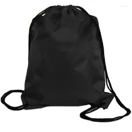 Drawstring Nylon Cinch Sack Sport Travel Outdoor Backpack Bags Black