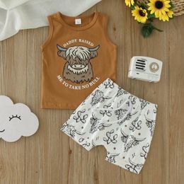 Clothing Sets Toddler Boys Sleeveless Cartoon Cow Prints T Shirt Vest Tops Shorts Outfits Infant Outfit