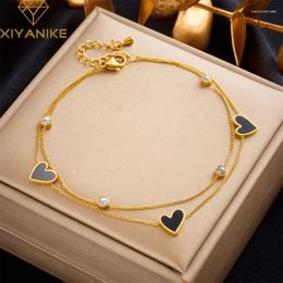 Link Bracelets XIYANIKE 316L Stainless Steel Golden Bracelet White Black Hearts Pendant Accessories For Women Arrival Jewellery Gift Pulsera