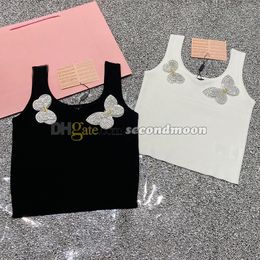 Crystal Butterfly Top Women Stretch Tanks Top Casual Style Knits T Shirt Designer Sleeveless Tees