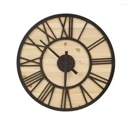 Wall Clocks 23.6" Rustic Farmhouse Wood Clock Natural/Black Roman Numerals Veneer MDF Charm Indoor Analogue 1 Battery Not Incl